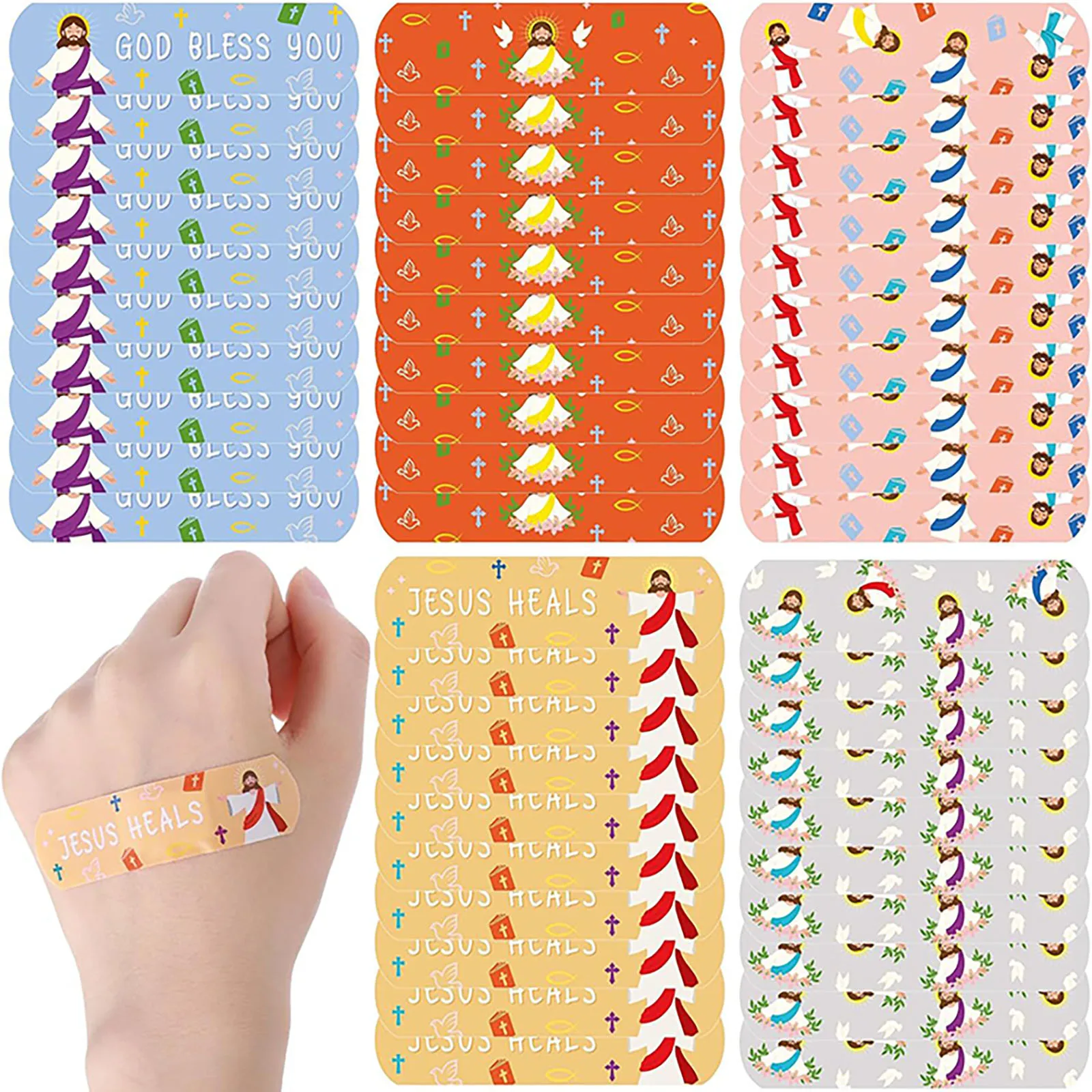 

20/50 шт., пластырь с изображением Иисуса, лечит Бога, благослови вас для первой помощи, полоски, пластырь для повязки на рану, водонепроницаемые клейкие повязки