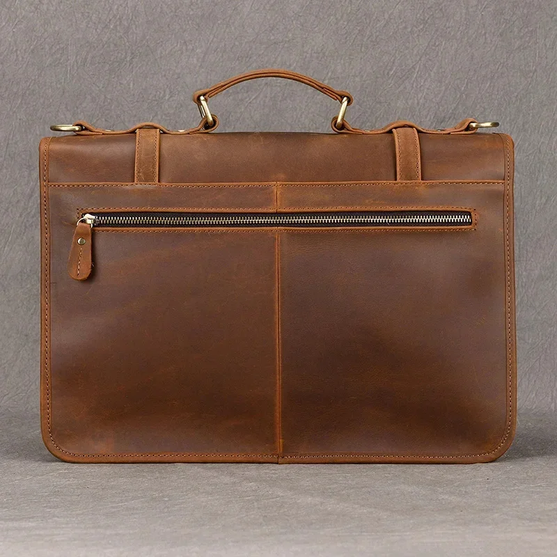 Luxury Designer Mans Male Genuine Business Brown Leather Briefcase Bag For Laptop Notebooks