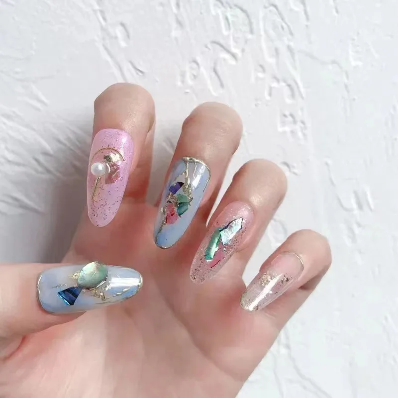 อุปกรณ์ตกแต่งเล็บรูปทรงหอยนางรมขนาดใหญ่ สำหรับงานศิลปะบนเล็บผู้หญิง ลายเปลือกหอยธรรมชาติไล่เฉดสี บางเฉียบ ระยิบระยับ รูปทรงไม่สม่ำเสมอ