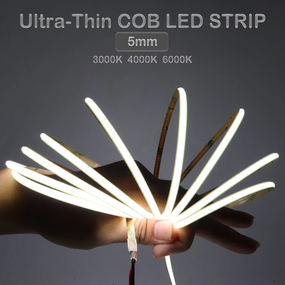 

Ultra-thin FOB COB LED Strip 384Leds/m High Density Flexible LED Lights RA90 Warm Nature Cool White Linear Dimmable DC12V/24V