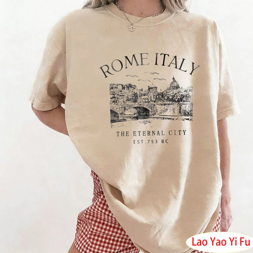 I Roman Italy Shirts Italy Skyline T-Shirt Women's Summer Tees ROME ITALY THE ETERNAL CITY EST 753 BC Graphic Tees