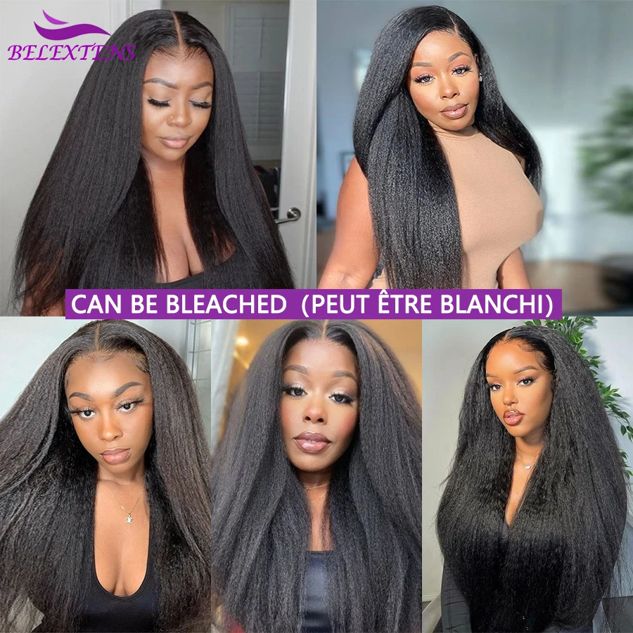 26 28 30 inch 13x4 Kinky Straight Human Hair Wigs For Women Pre Plucked Thick Yaki Straight Lace Frontal Human Hair Wig