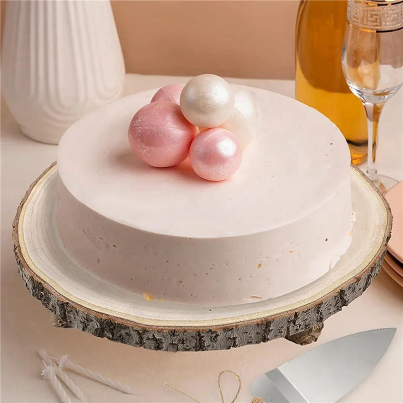 WORTHOWN-2 قطعة حامل كعكة خشبي مقاس 11 بوصة، قاعدة كب كيك خشبية مستديرة، شريحة خشب بولونيا مع أرجل، حامل كعكة ريفي خشبي #3