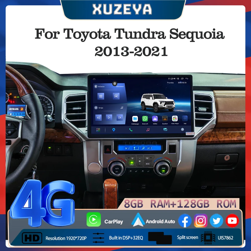 14.6' Wireless Android Auto Car Multimedia Video Player For Toyota Tundra Sequoia 2013-2021 GPS Navigation CarPlay 4G WiFi 360