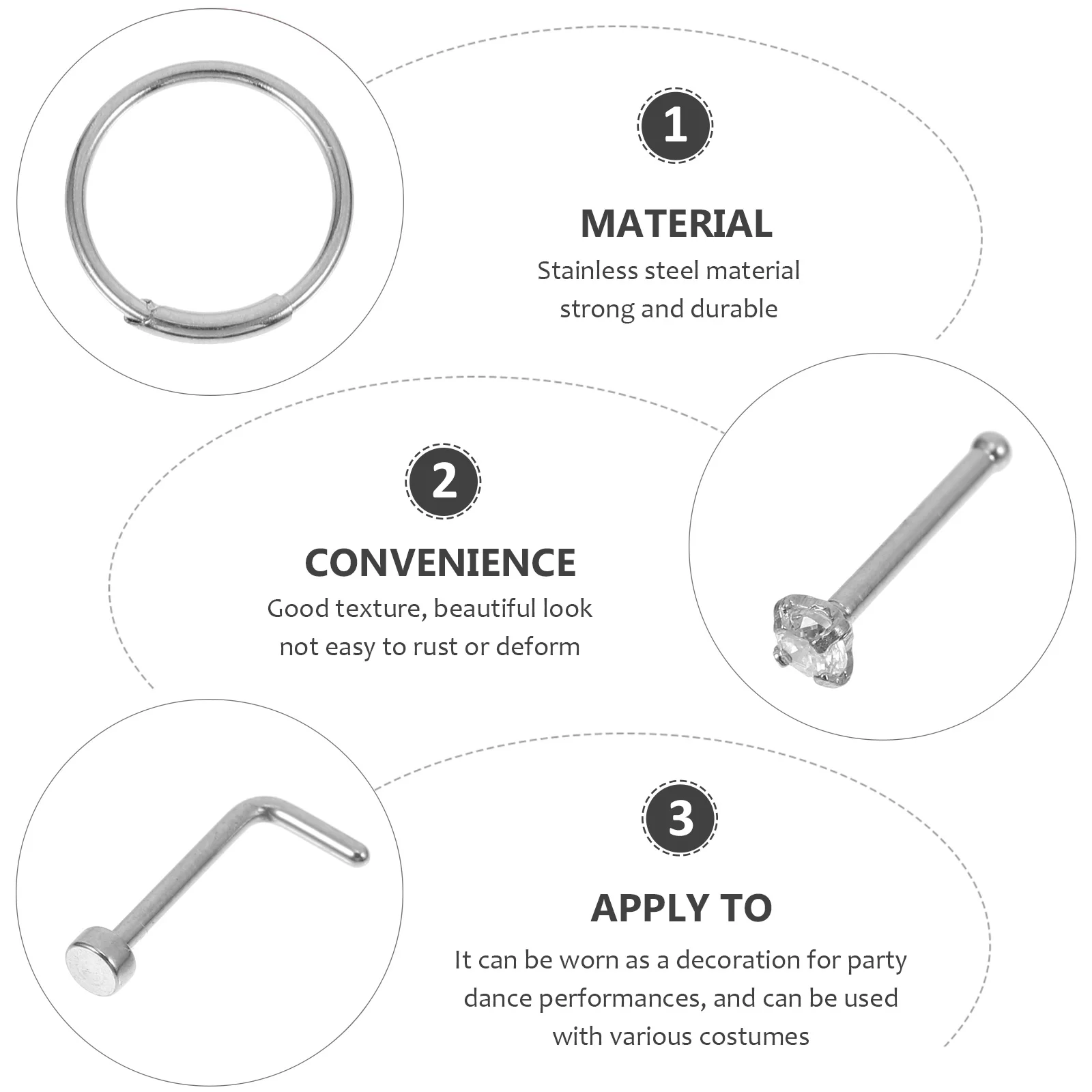 

Steel Stainless Nose Set Decorate Piercing Jewelries Miss