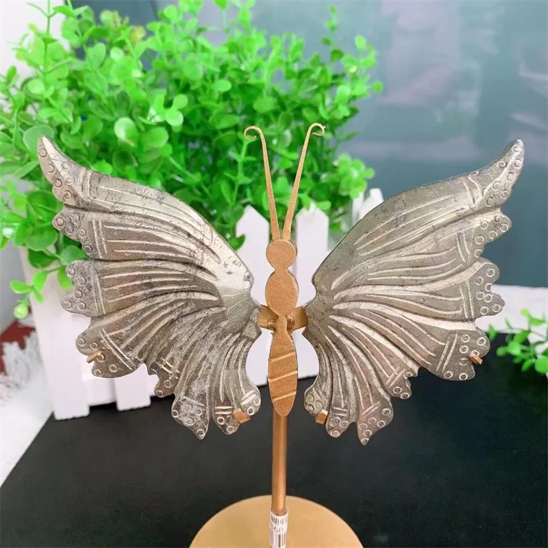 Natural chalcopyrite craved crystal crafts pyrite angel wings for home decoration