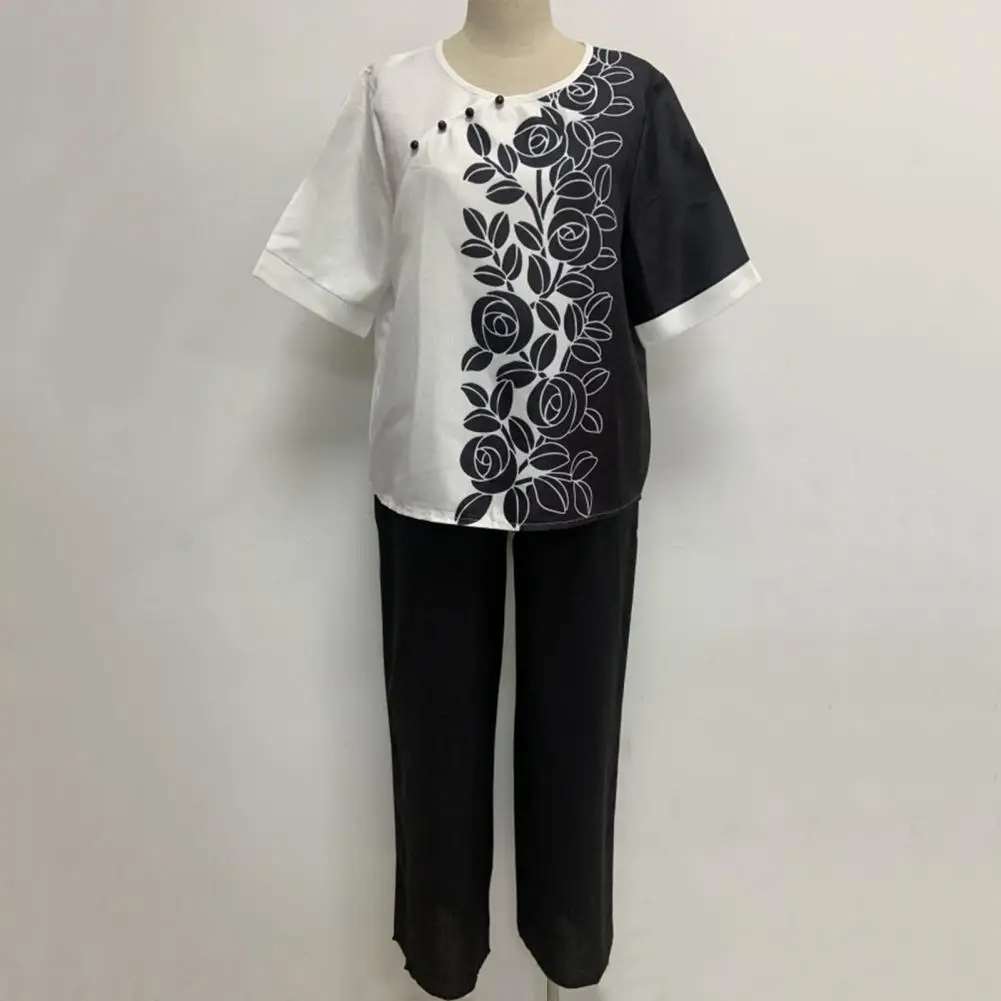 Conjunto de camiseta y pantalones con estampado Floral para mujer, chándal holgado de pierna ancha, cintura elástica, entrepierna profunda, Color de