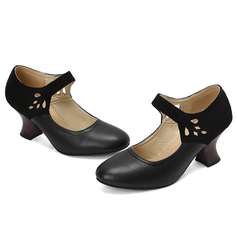 

2026 Summer Spring Cute Women Pumps Round Toe 7cm Small Heels Flock and PU Ankle Strap Buckle Green Yellow Single shoes
