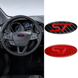 Resin Carbon Fiber Style ST Badge Logo Car Steering Wheel Center Sticker for Ford Focus Mondeo Fiesta Kuga Ranger Fiesta Escort