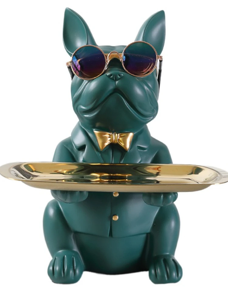 Plateau de rangement créatif pour chien bouledogue, décoration de rangement pour la maison, porte de porche, plateau à clés, décoration de salon, artisanat en résine