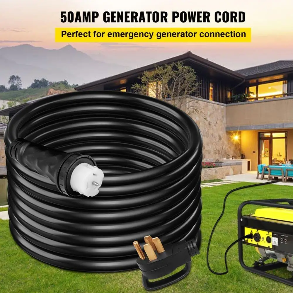 10FT 50A Generator Extension Cord, STW 6/3 + 8/1 Heavy Duty 125V/250V Power Cable with N14-50P & SS2-50R Lock Connectors