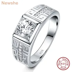 Newshe Moissanite Wedding Rings for Men Simulated Diamond Patterned 925 Sterling Silver 1.5cttw Round Cut D Color VVS1 Clarity