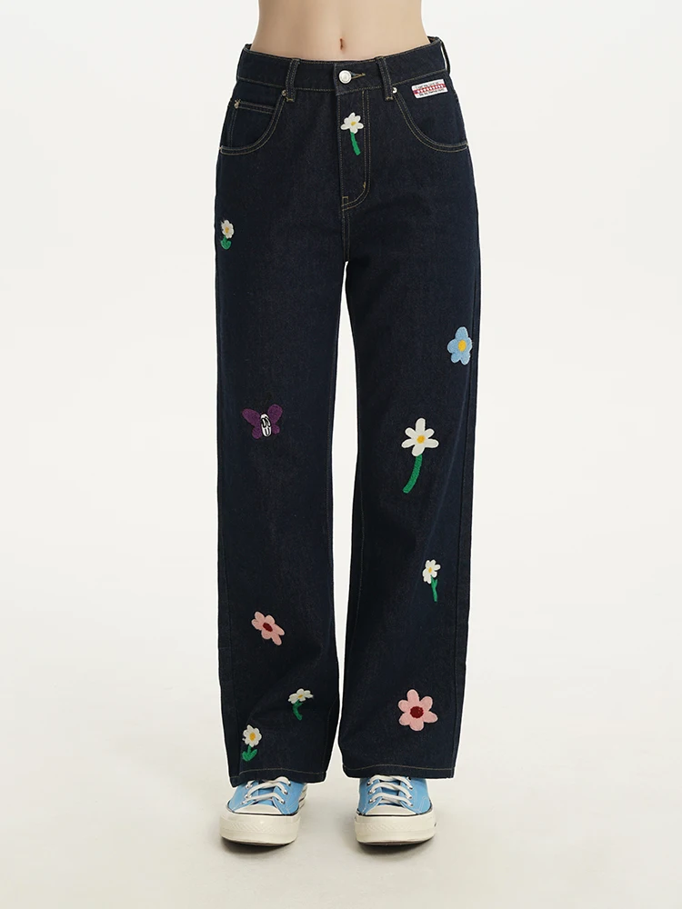 

TIPSEVEN, оригинальный дизайн, прямые джинсы с вышитыми цветами, персональная шикарная хлопковая эластичная джинсовая туристическая одежда