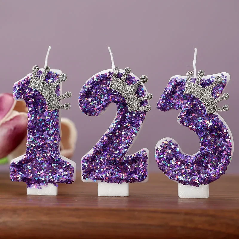 Purple Crown Birthday Cake plugin Candles 0-9 Numbers Creative Decoration for Party