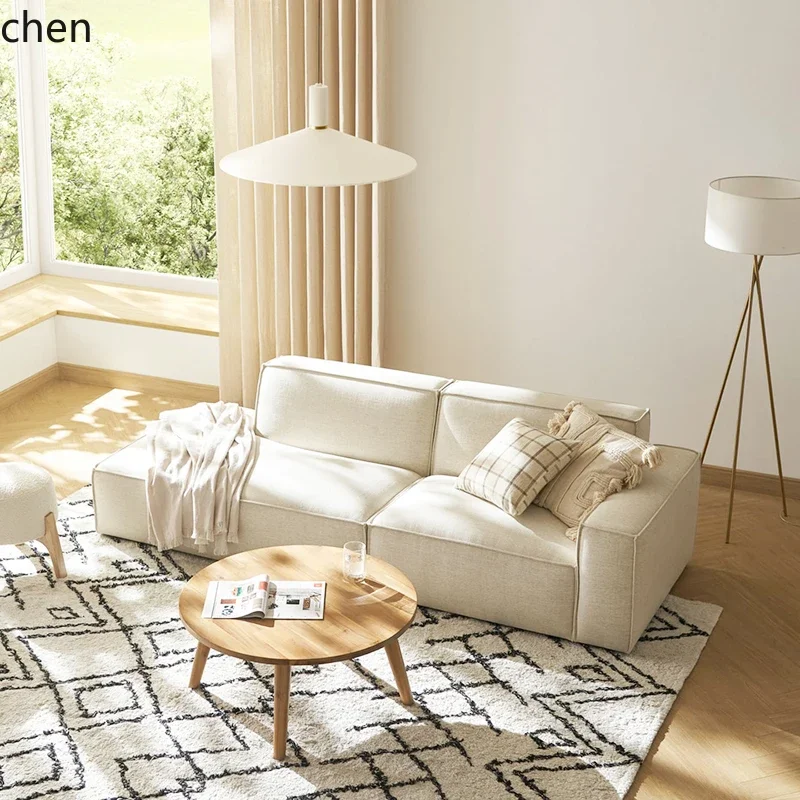 living room straight row three-person fabric sofa cotton and linen tofu block module dismantling and washing new model