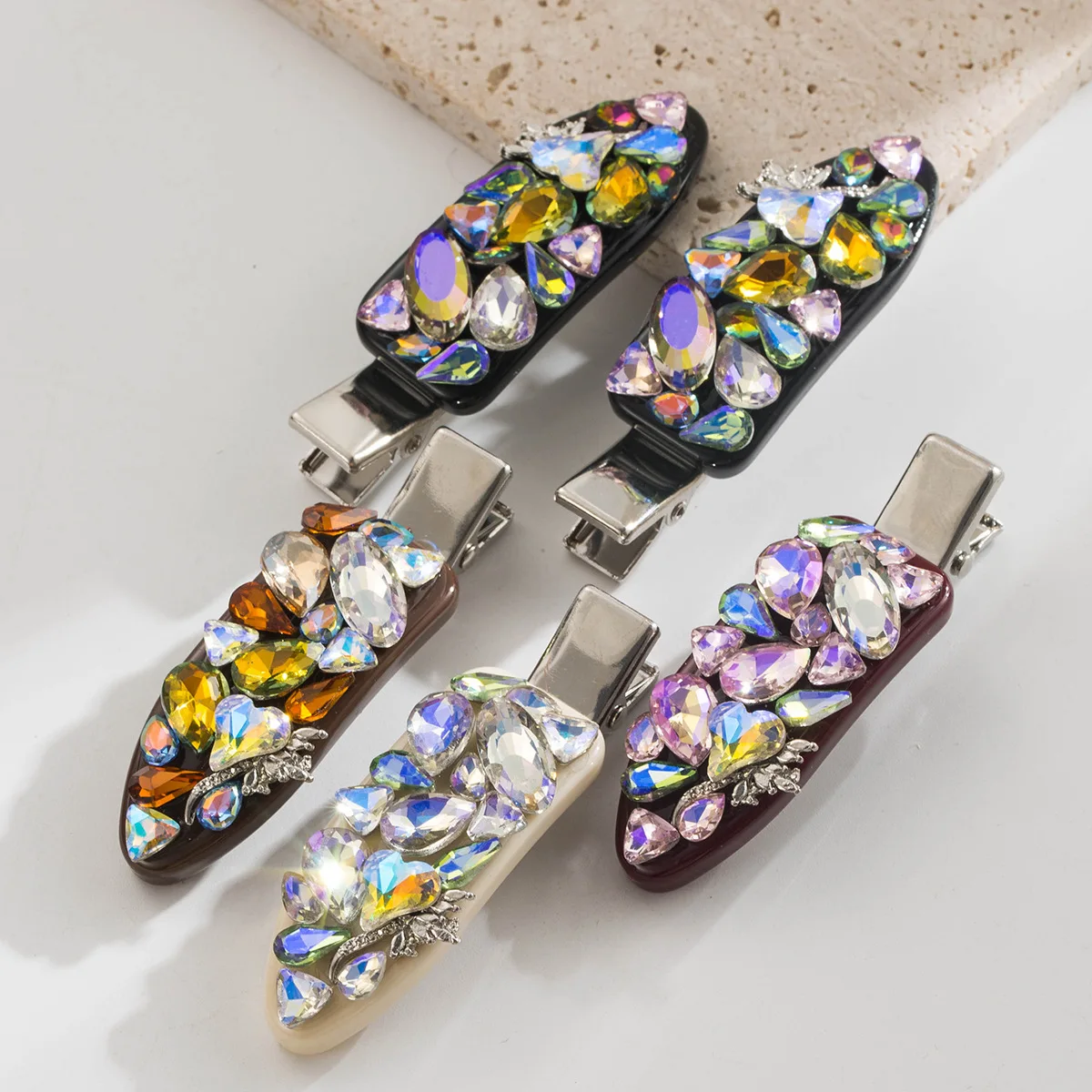 

Irregular AB Crystal Inlaid Short Hair Clips Colored Candy Gemstone Alloy Spring Clips Barrettes Bridal Hairstyle Evening Party