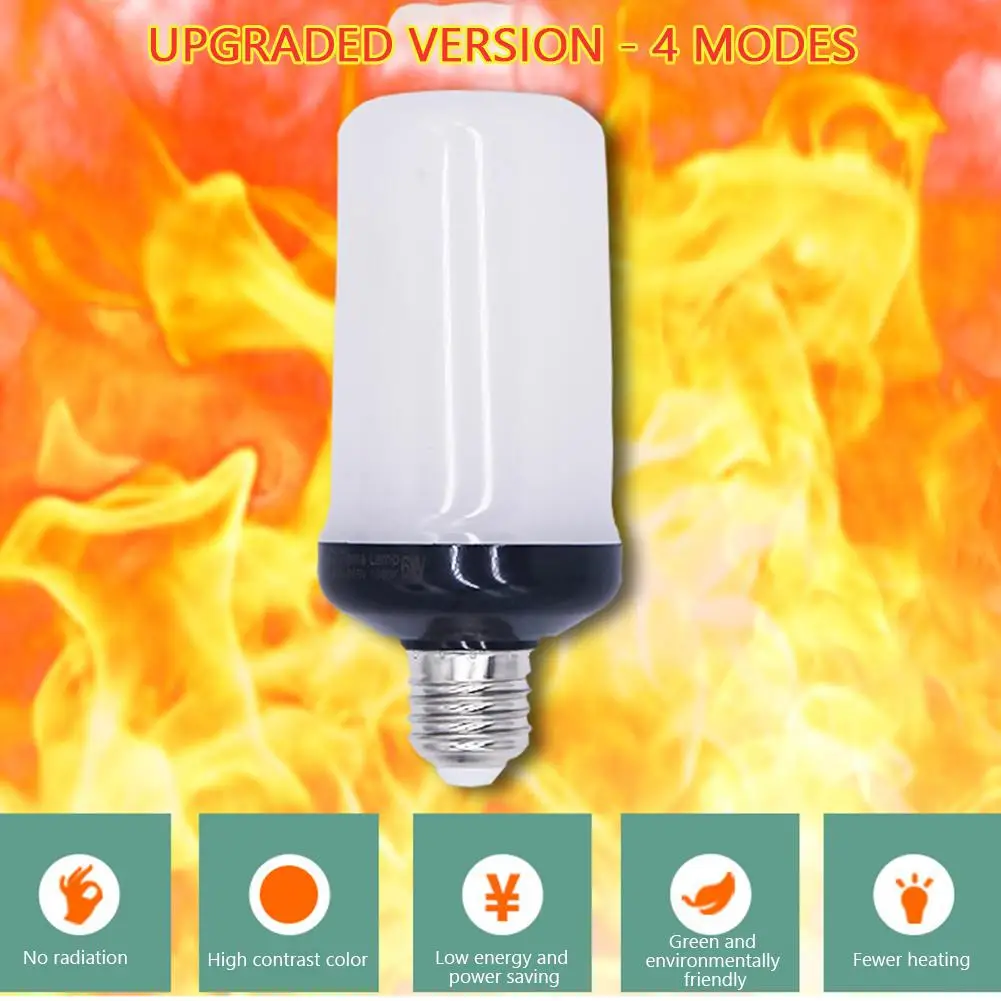 LED Flame Effect Light Bulb 4 Modes E27 Base Fire Light Bulb With Gravity Sensor For Halloween Christmas Party Decoration