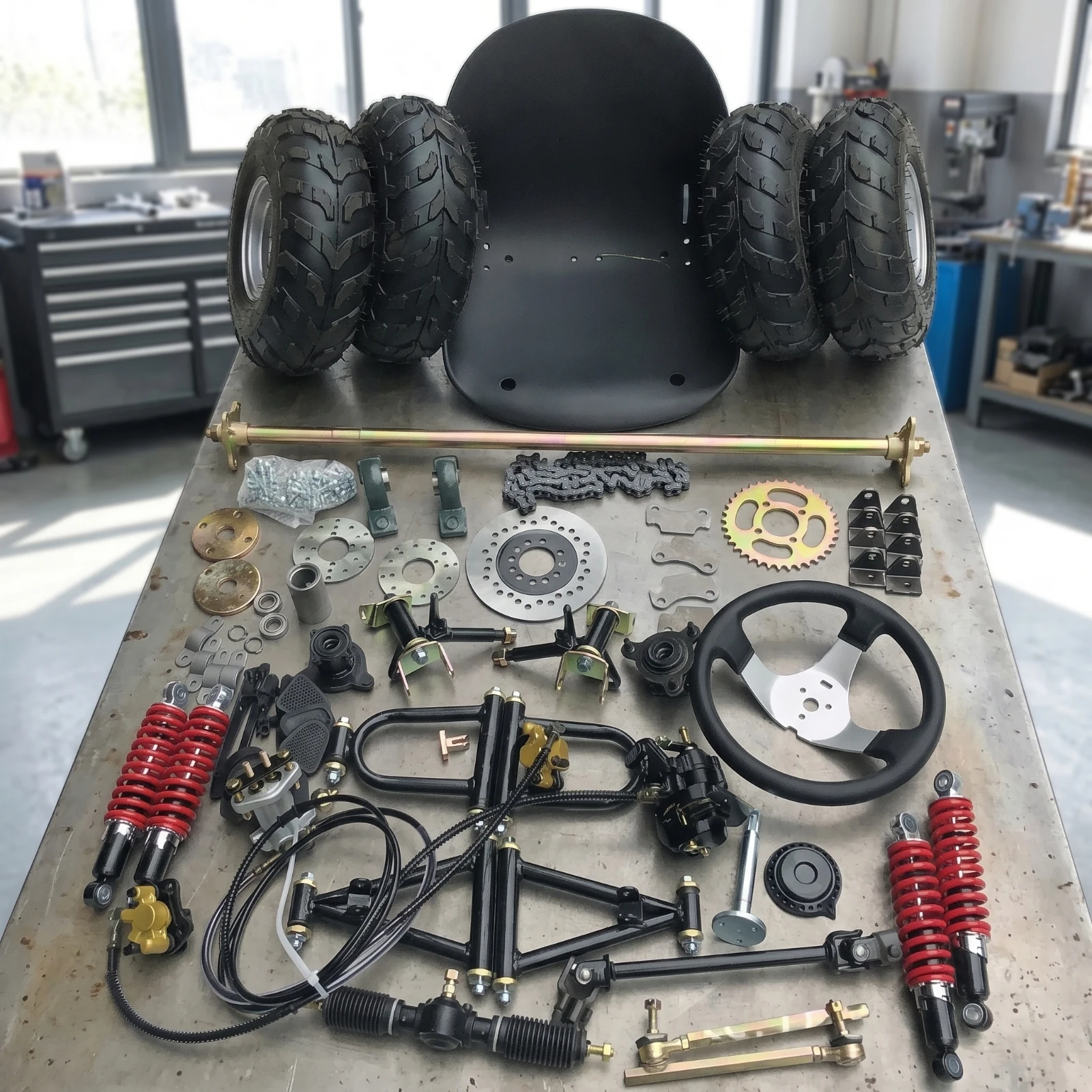 Go-Kart Conversion Kit Complete Go-Kart Parts Kit with Axle Modular Reliable for DIYers, Garage Projects, off-Road