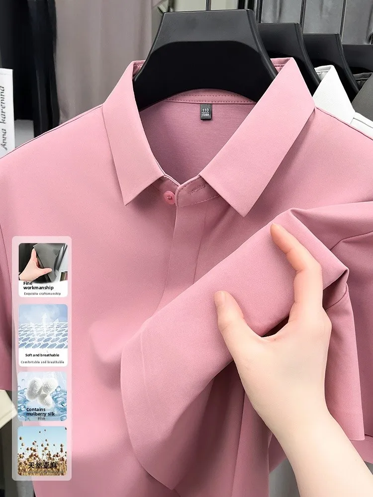 

Lormen Summer Men's ort Sve High-end Silk Linen Casual Slim Fit irt Busin Breathable Lightweight Mens irt