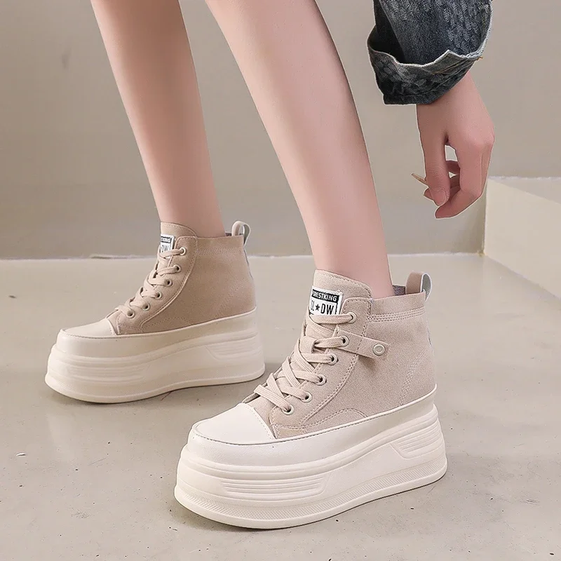 

Женские ботильоны из нубука на высокой платформе, кроссовки на танкетке 2024 см, короткие ботинки на толстой подошве для осени, 8,5