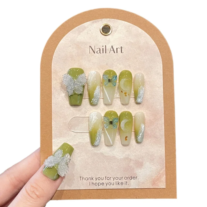 

Handmade manicure wear manicure summer advanced smudging gradual change small fresh crystal butterfly removable nail piece
