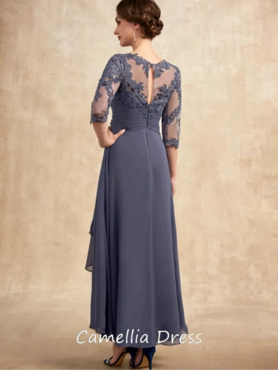 Robe de Soirée Élégante en Mousseline de Soie pour Femme, Tenue Luxueuse à Col Ras du Cou pour Invité de Mariage