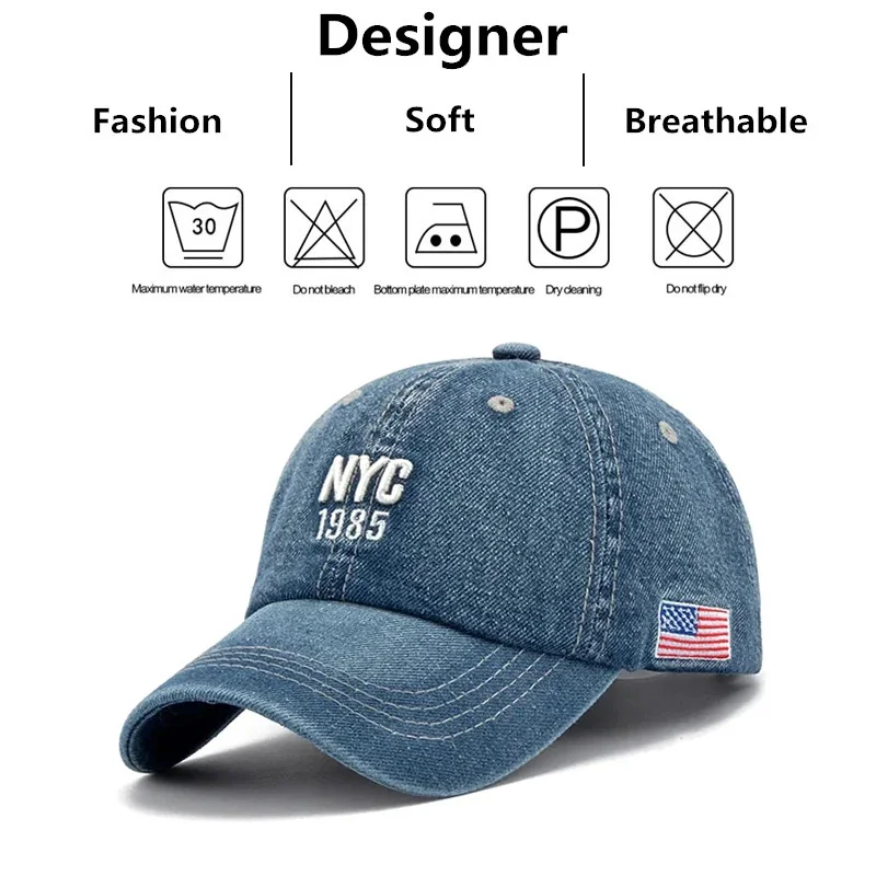 أزياء NYC 1985 التطريز الدنيم Snapback قبعات البيسبول قابل للتعديل في الهواء الطلق عارضة الكبار غسل الرياضة جولف قبعات للحماية من الشمس #6