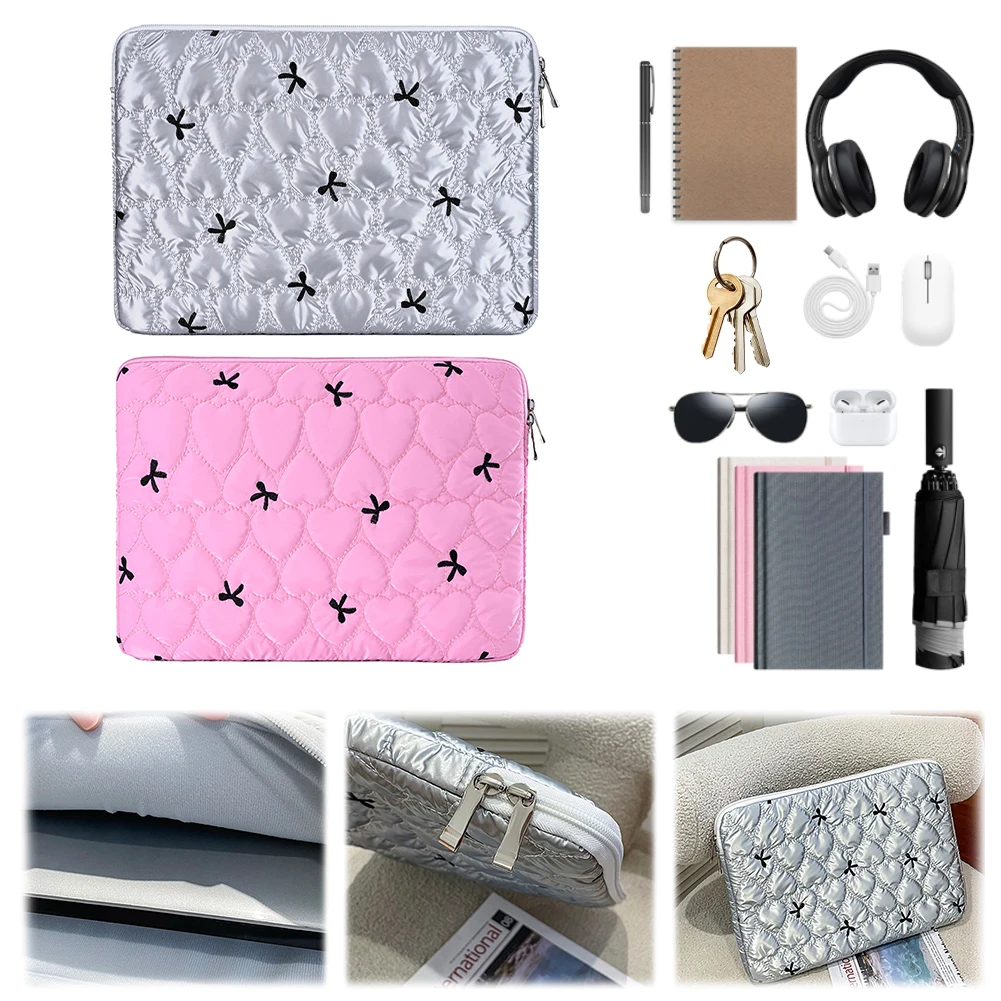 

Cute Bow Graphic Cute Laptop Sleeve Within 15 Inch Quilted Soft Puffer Bag Protective Notebook Computer Sleeve for MacBook iPad