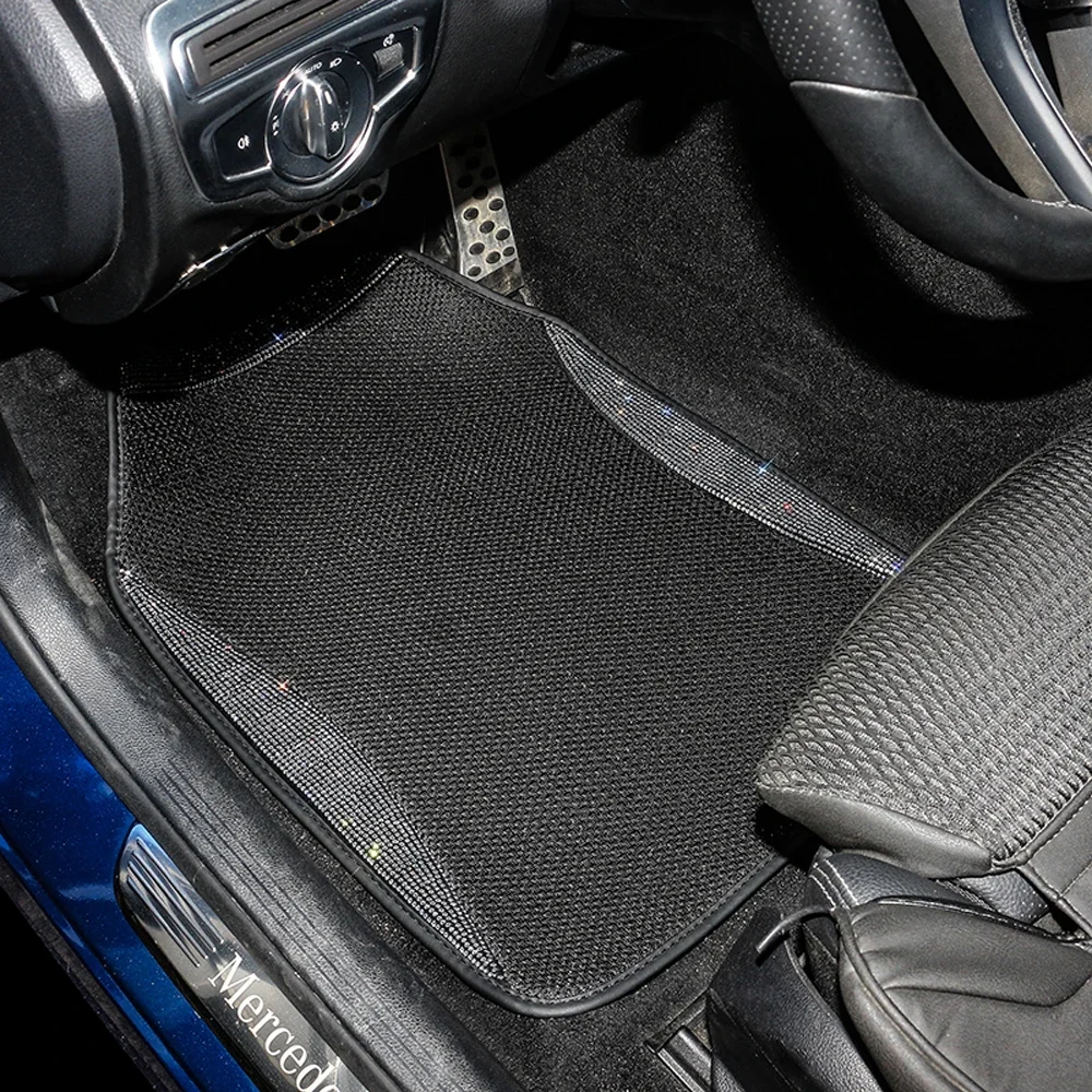 Crystal Diamond Auto Floor Mats Universal Leather Waterproof Foot Pads Protector Floor Mats Interior Car Accessories