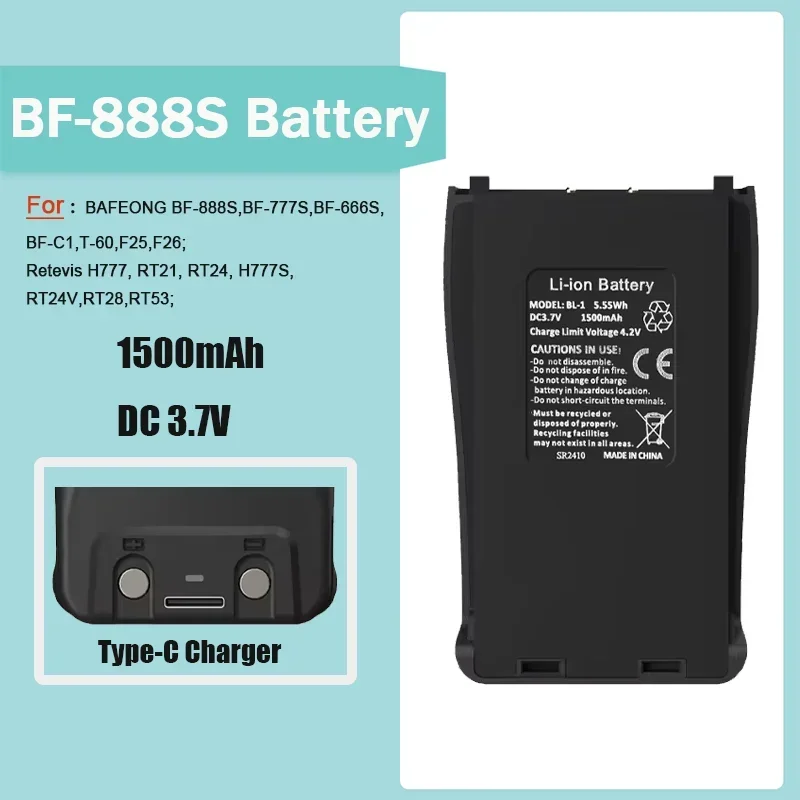 Baofeng BF-888S Battery BL-1 Type-C Charge for BF-666S BF-C1 H777 BF-777S RT21 H777S RT24V Radio Replacement Battery Accessories