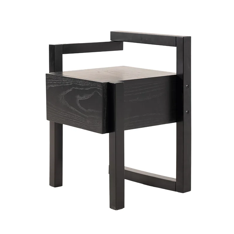 

Solid wood bedside table creativity, modern light luxury small bedroom, high-end shelf storage