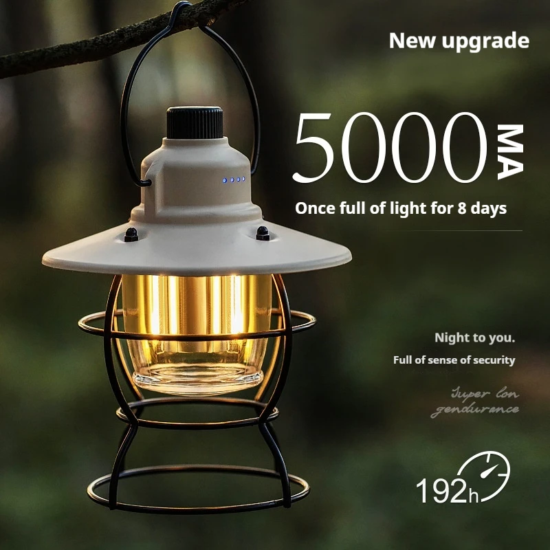 New Outdoor Lighting Camping Lamp Long Battery Life Rechargeable Camp Atmosphere Retro Camping Tent Lantern Hanging Atmosphere P