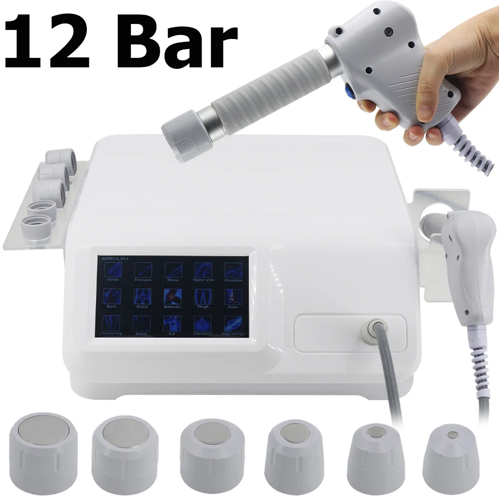 

12 Bar Pneumatic Shockwave Therapy Machine For With 6 Heads ED Treatment Pain Relief Professional Shock Wave Massager