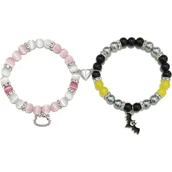 2Pcs Halloween Spider Cat Bat Couple Bracelets For Women Men Heart Magnetic Matching Bangle Stone Crystal Beads Bracelet Jewelry