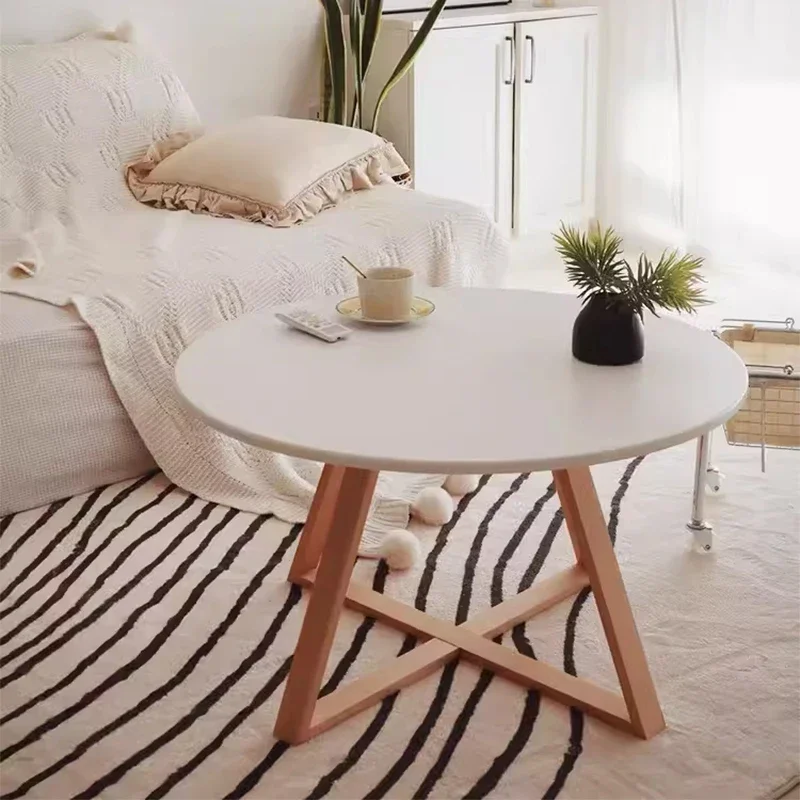 Japanese-style original solid wood bedroom coffee table living room home balcony white round low table very simple small apartme