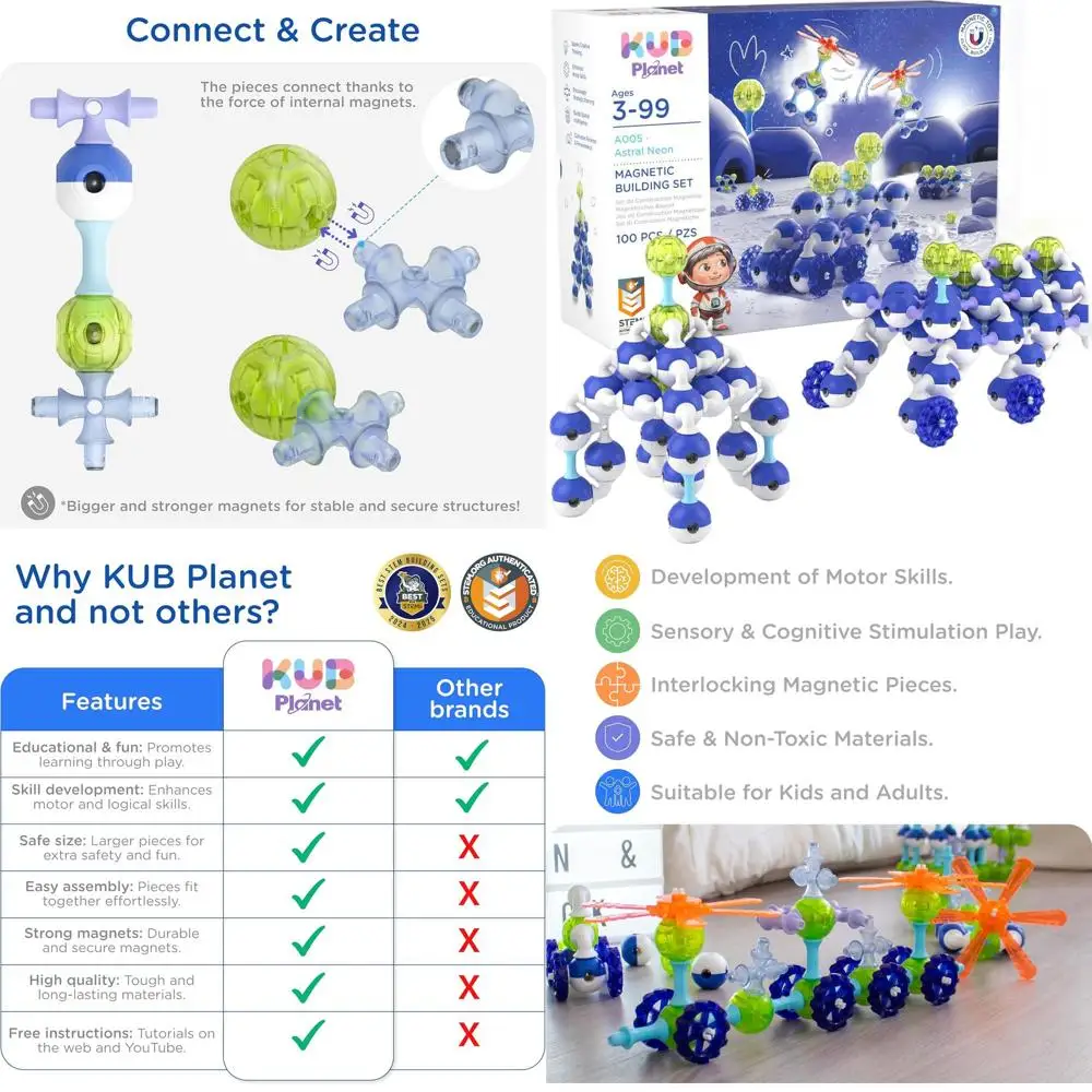 Blocchi magnetici per l'apprendimento STEM: giocattoli educativi a tema spaziale dai 3 anni in su