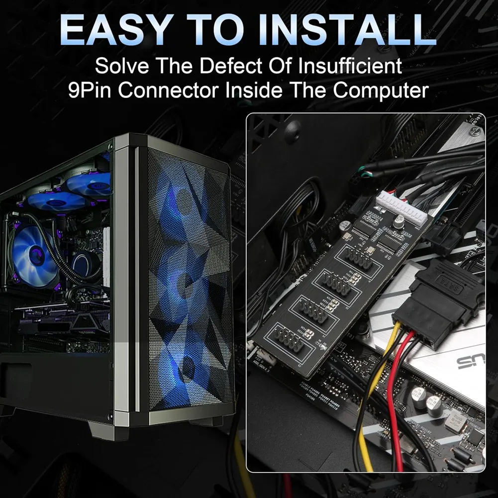 Neuer 9-poliger USB-Header-Splitter, USB 2.0-Header-Splitter mit SATA-Stromkabel, interner USB-Hub für CPU/RGB-Licht/Drucker