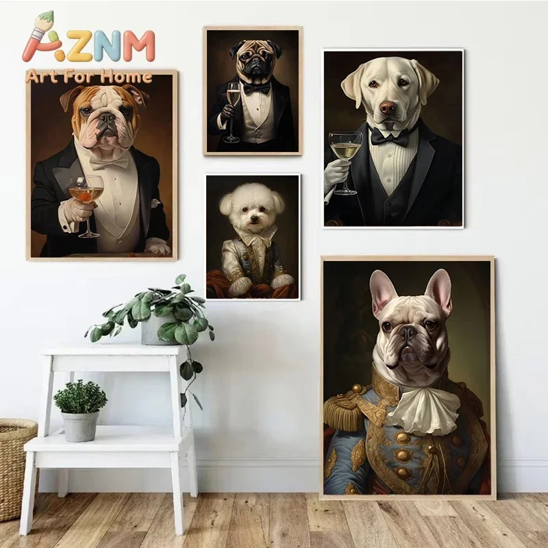1PCS frameless Canvas paintingModern Pet Portrait Aesthetics Wall Art Dog King Royal Animal Canvas Posters and Prints Painting H