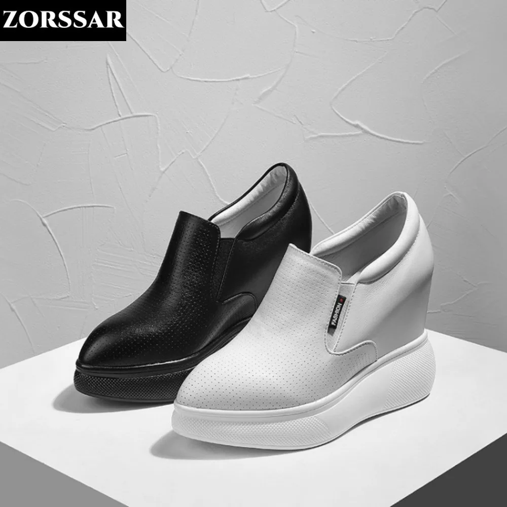 Scarpe casual con plateau con tacco nascosto Scarpe da ginnastica da donna Scarpe slip-on in vera pelle Scarpe da donna con zeppa vulcanizzata che