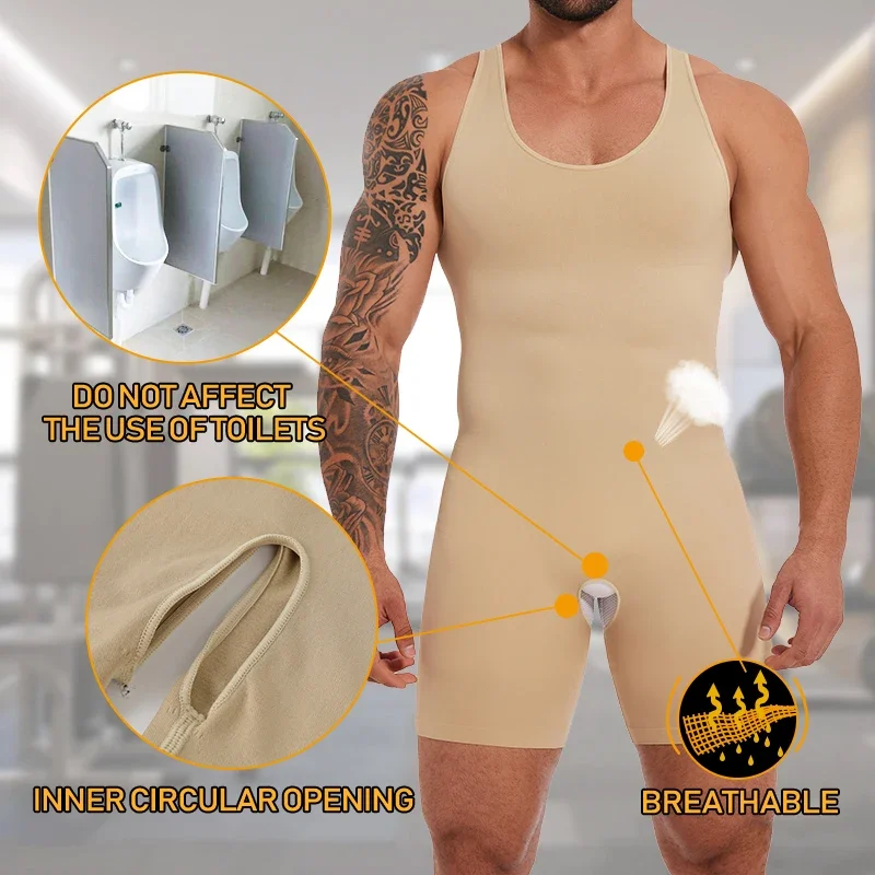 Ropa interior moldeadora de cuerpo completo para hombre, Body de compresión de Abdomen adelgazante, Control de barriga, moldeador de estómago plano,