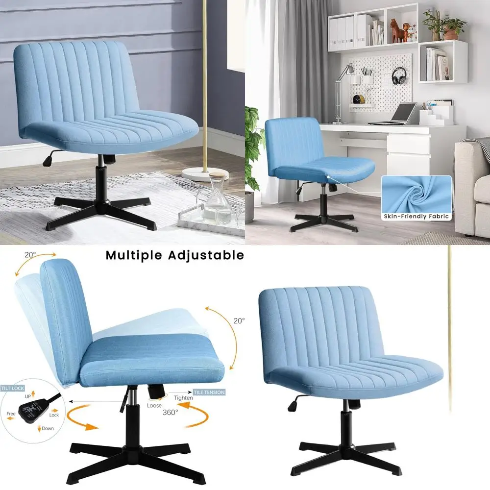

Mid-Back Fabric Swivel Chair, Adjustable Height, Armless, Light Blue, for Home Office Desk