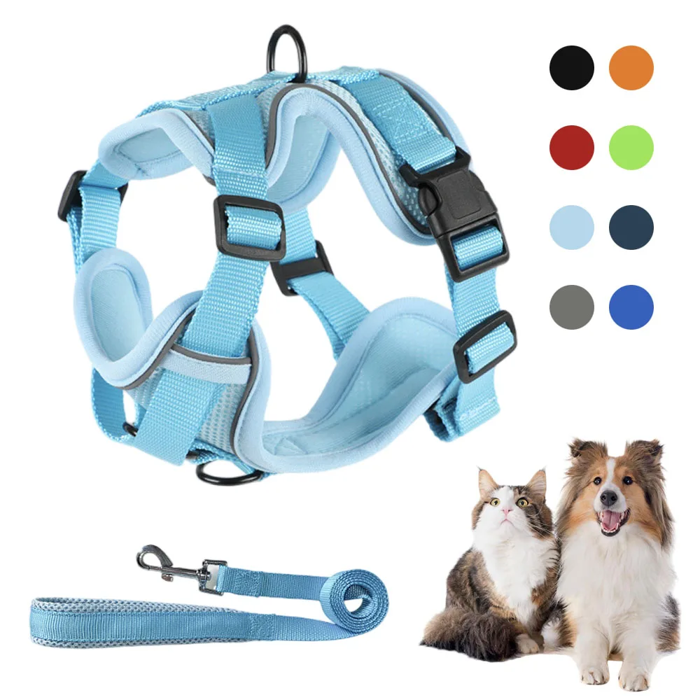 

Несъемный комплект шлейки и поводка для домашних животных для прогулок, мягкий регулируемый жилет для собак, легкий контроль, удобная тяга для домашних животных