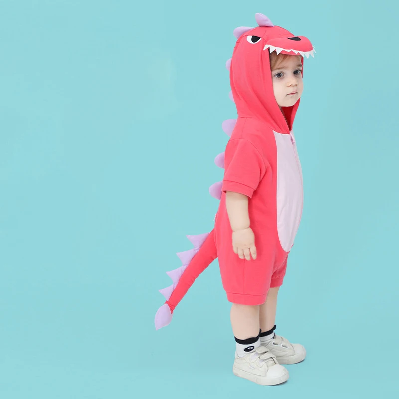 0-24 Months Lovely Dinosaur Baby Clothes Boys Girls Romper Jumpsuits Summer Cotton Zipper Onesie Animal Funny Outfit Hooded