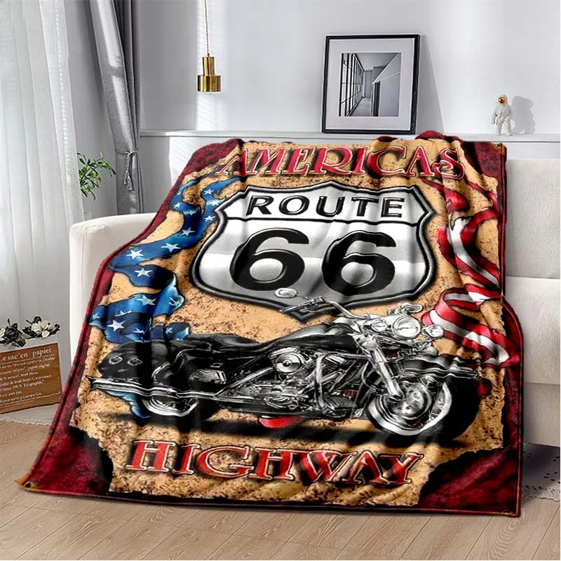 

HD Vintage Route 66 American Historical Mother's Road Printed Blanket Home Extra Large Soft Sofa Bed Cover Travel Blanket Gift