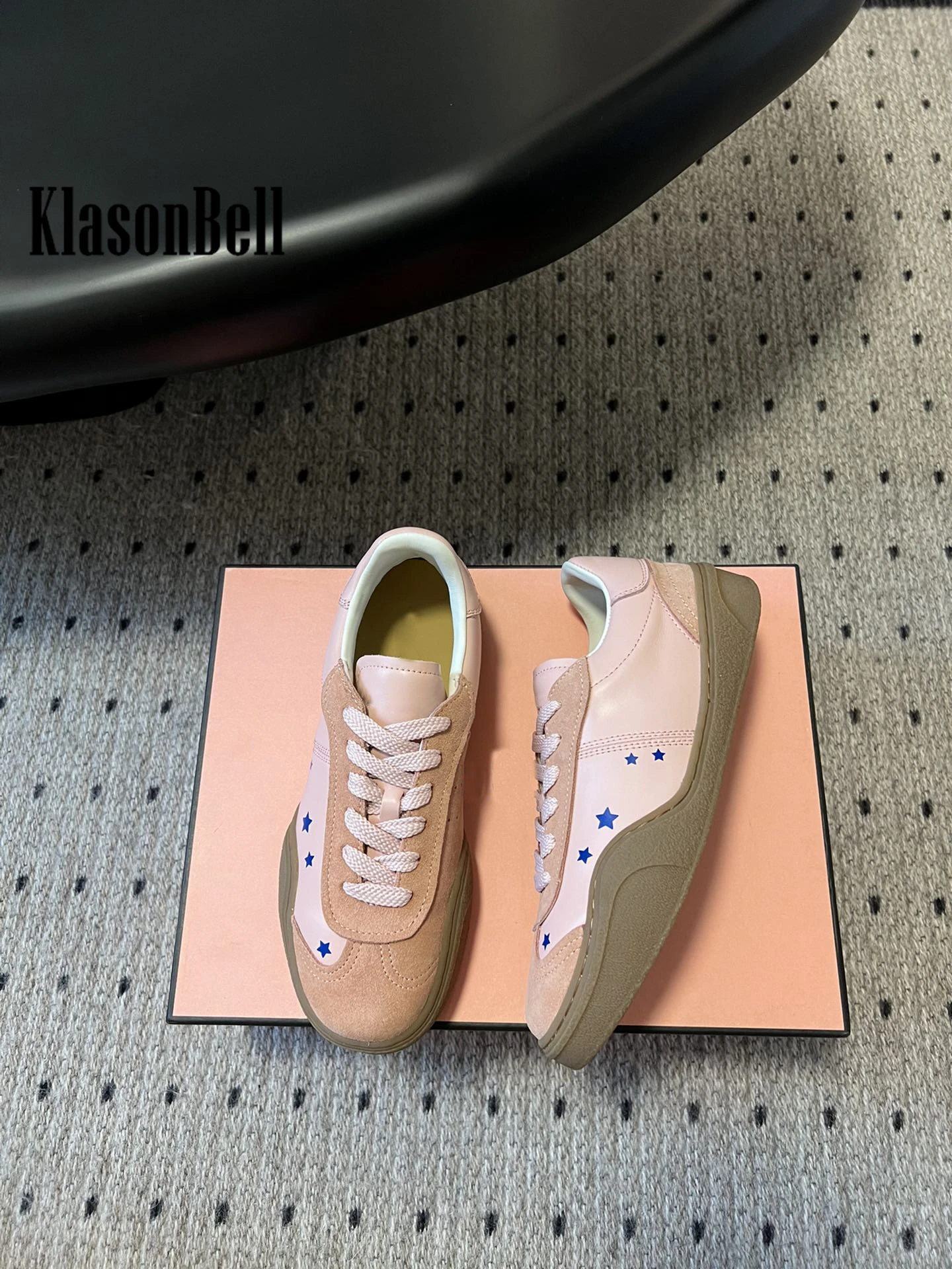 5.8 KlasonBell Round Toe Lace-up Genuine Leather Shoes Women Rubber Sole Mixed Colors Casual Sneakers