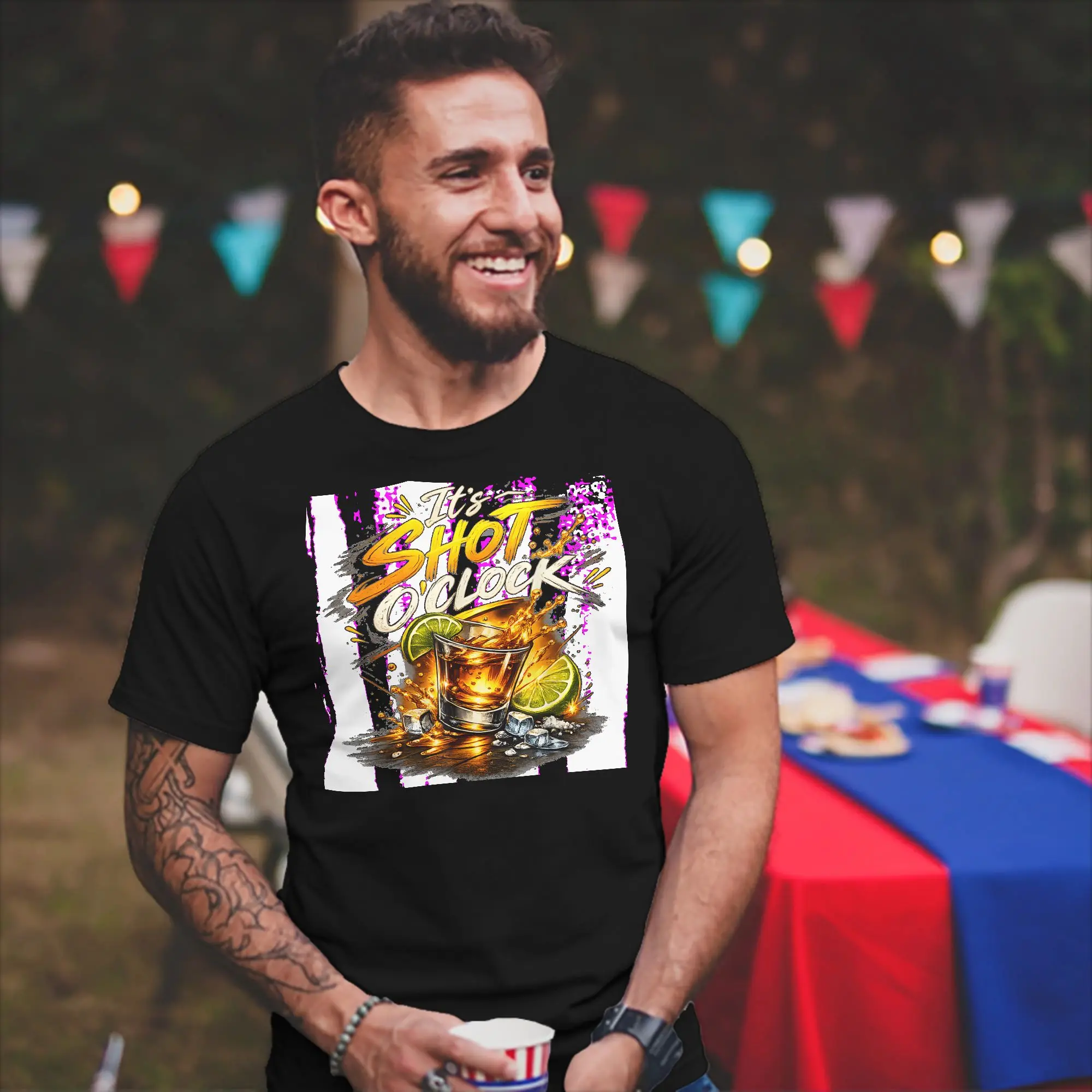 Men Women Funny Its Shot O Clock Drinking Party Time T Shirts  Pure Cotton Clothing Vintage Round Neck Tee Shirt 6XL T-Shirts