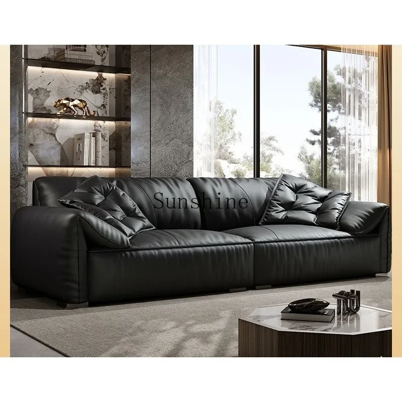 Minimalist first layer cowhide straight row living room villa leather sofa