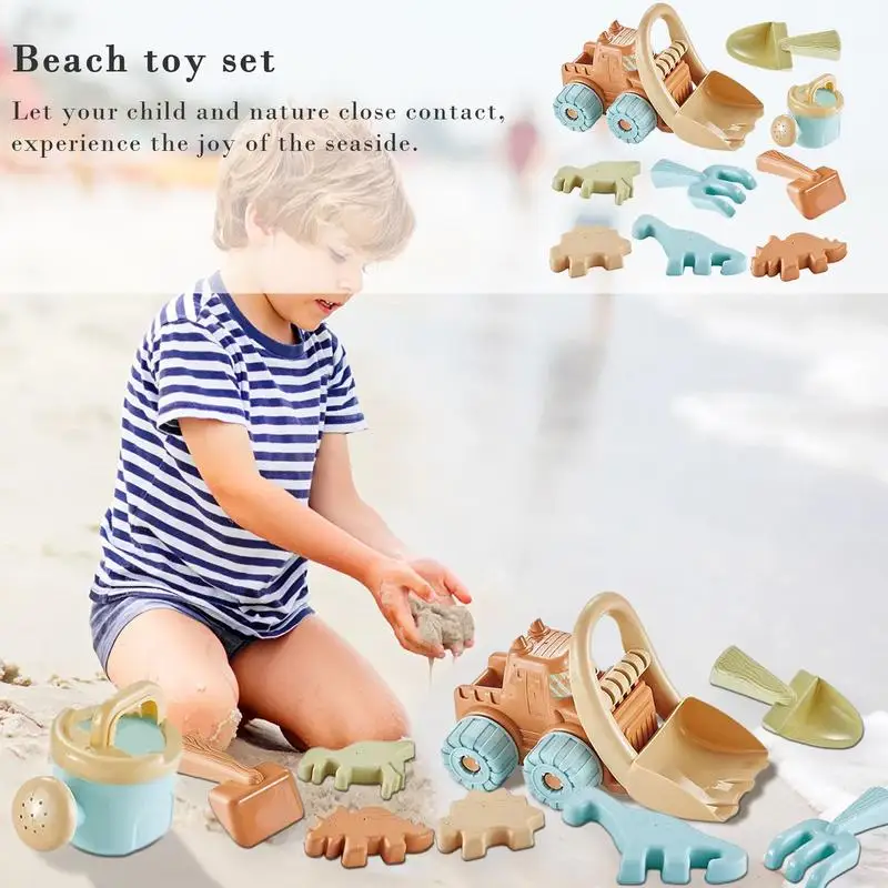 9pcs Children Sand Beach Toys Simulation Bulldozer Dinosaur Shovel Wheat Straw Summer Seaside Play Sand Water Game