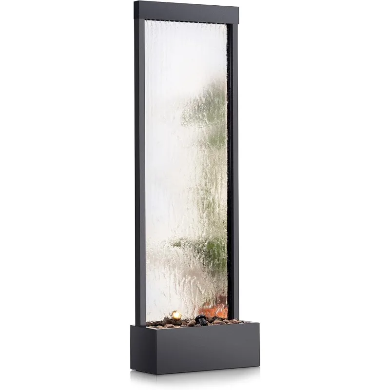 Mirror Waterfall Fountain with Stones and Lights - Zen Indoor/Outdoor Decor for Office, Living Room, Patio, Entryway - 72 Inches