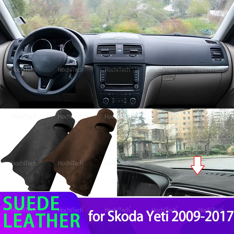 Schwarzes Wildleder-Armaturenbrett für Skoda Yeti 5L 2009–2017, Armaturenbrett-Abdeckung, Armaturenbrett-Matte, Autozubehör, Sonnenschutz, Autozubehör